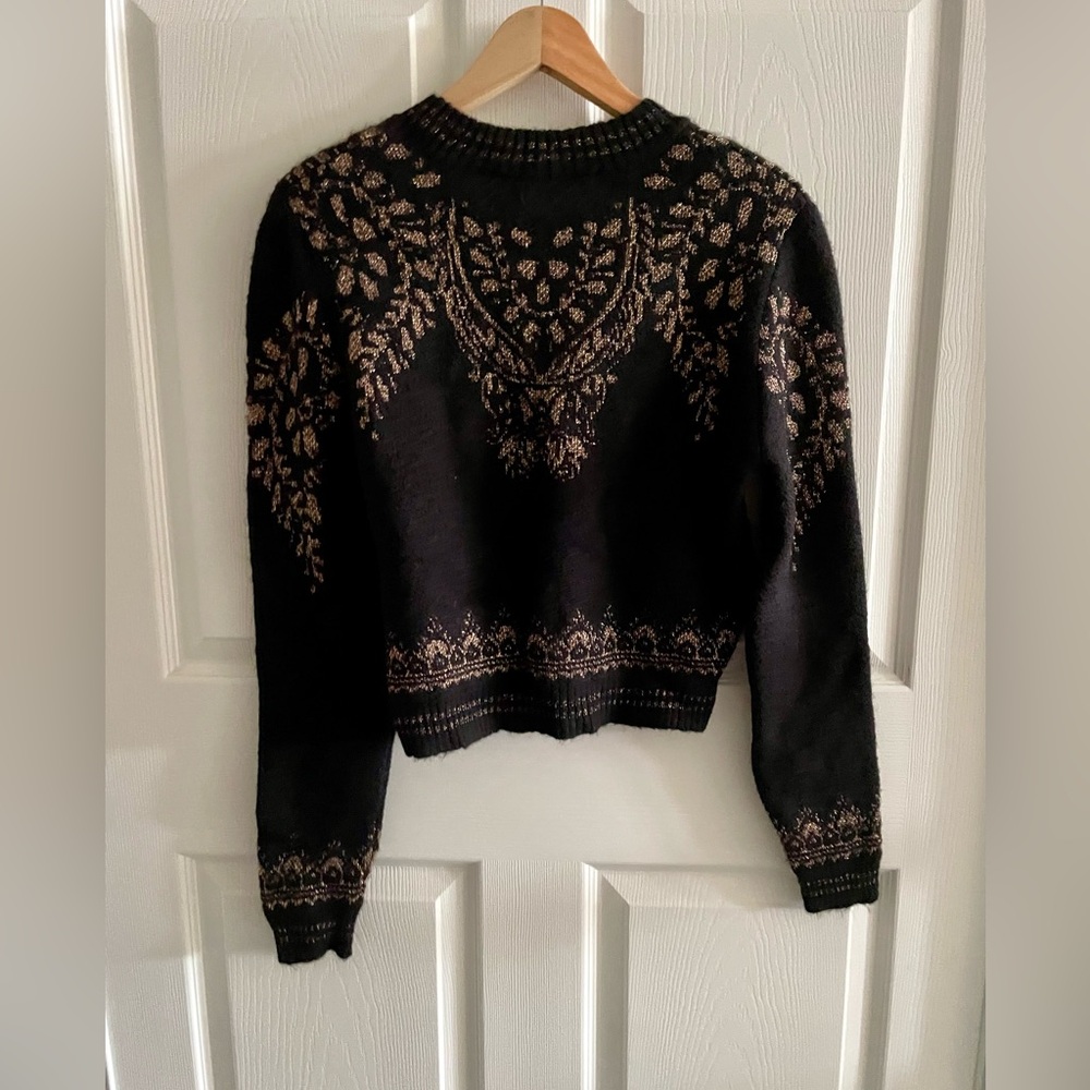 ZARA Gold Metallic Thread Jacquard Knit Sweater - Picture 9 of 9